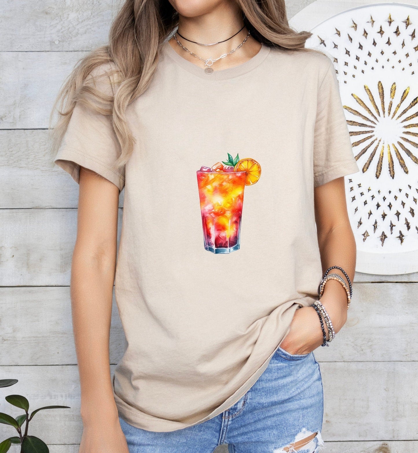 Tequila Sunrise Cocktail Groom or Bride Cocktail Bar Shirt - Minimalist Aesthetic T-Shirt for Bachelor or Hen Party - Fun and Chic Design - Raiden Gate Design