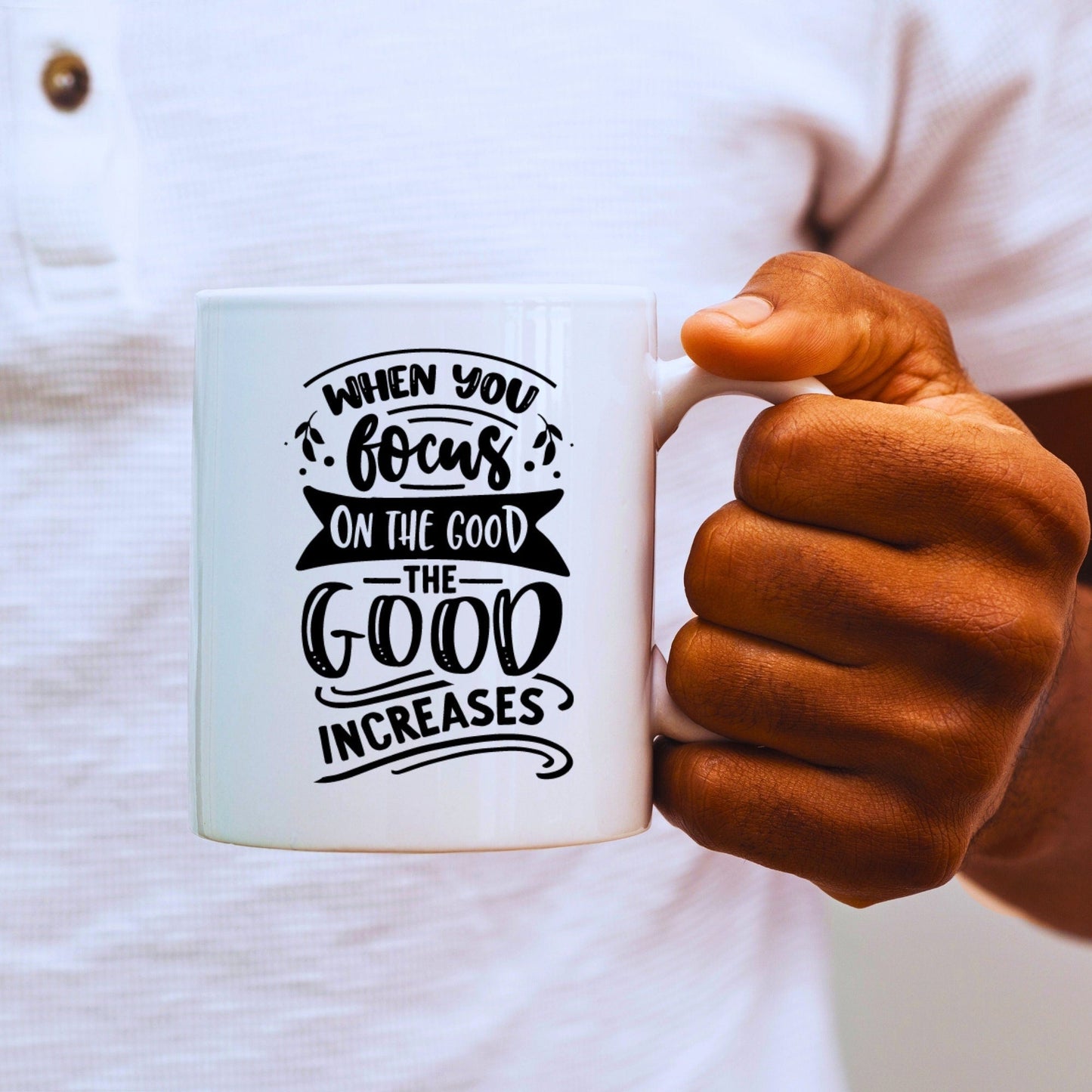 When You Focus on the Good - Bible Verse Faith Mug - Christian Religious Gift for Him - Dad Mug with Affirmations - Supportive Baptism Gift - Raiden Gate Design