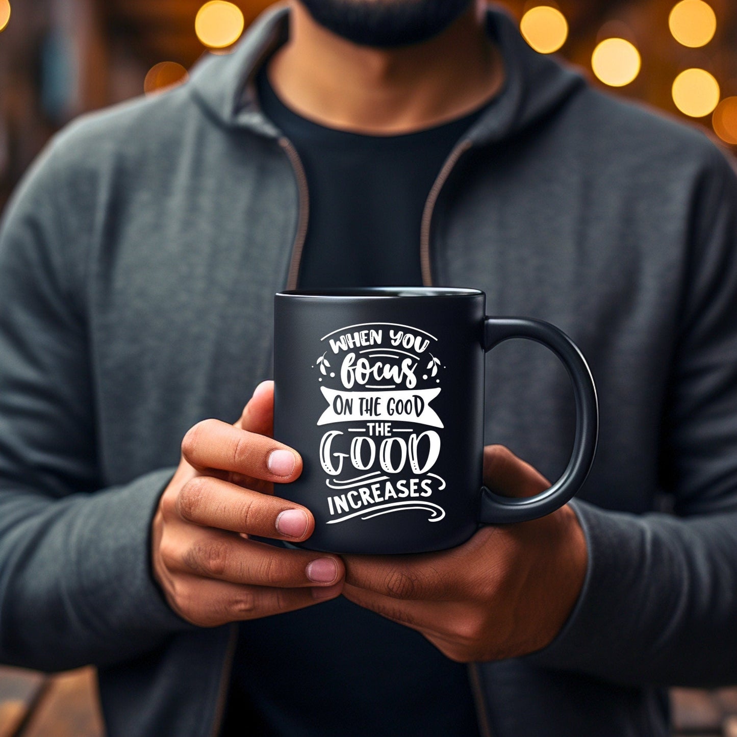 When You Focus on the Good - Bible Verse Faith Mug - Christian Religious Gift for Him - Dad Mug with Affirmations - Supportive Baptism Gift - Raiden Gate Design