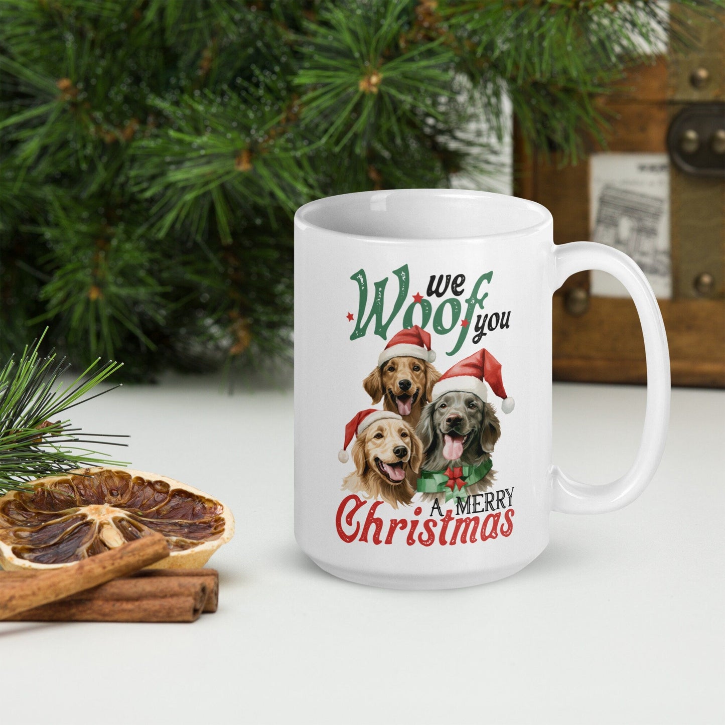 Woofy Christmas Dog Vintage Christmas Coffee Mug | Funny Gnome Christmas Mug | Cute Christmas Season Mug for Kids - Raiden Gate Design