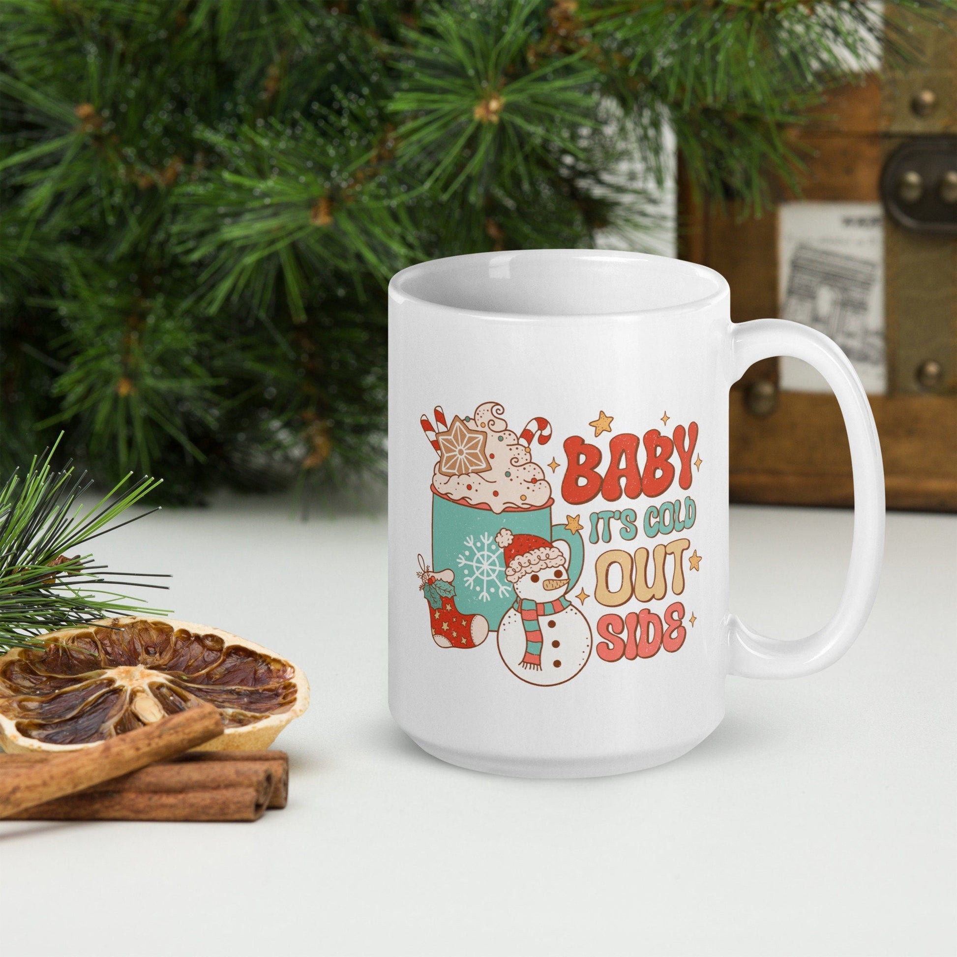 Baby It's Cold Outside | Vintage Christmas Coffee Mug | Funny Gnome Christmas Mug | Cute Christmas Season Mug for Kids - Raiden Gate Design