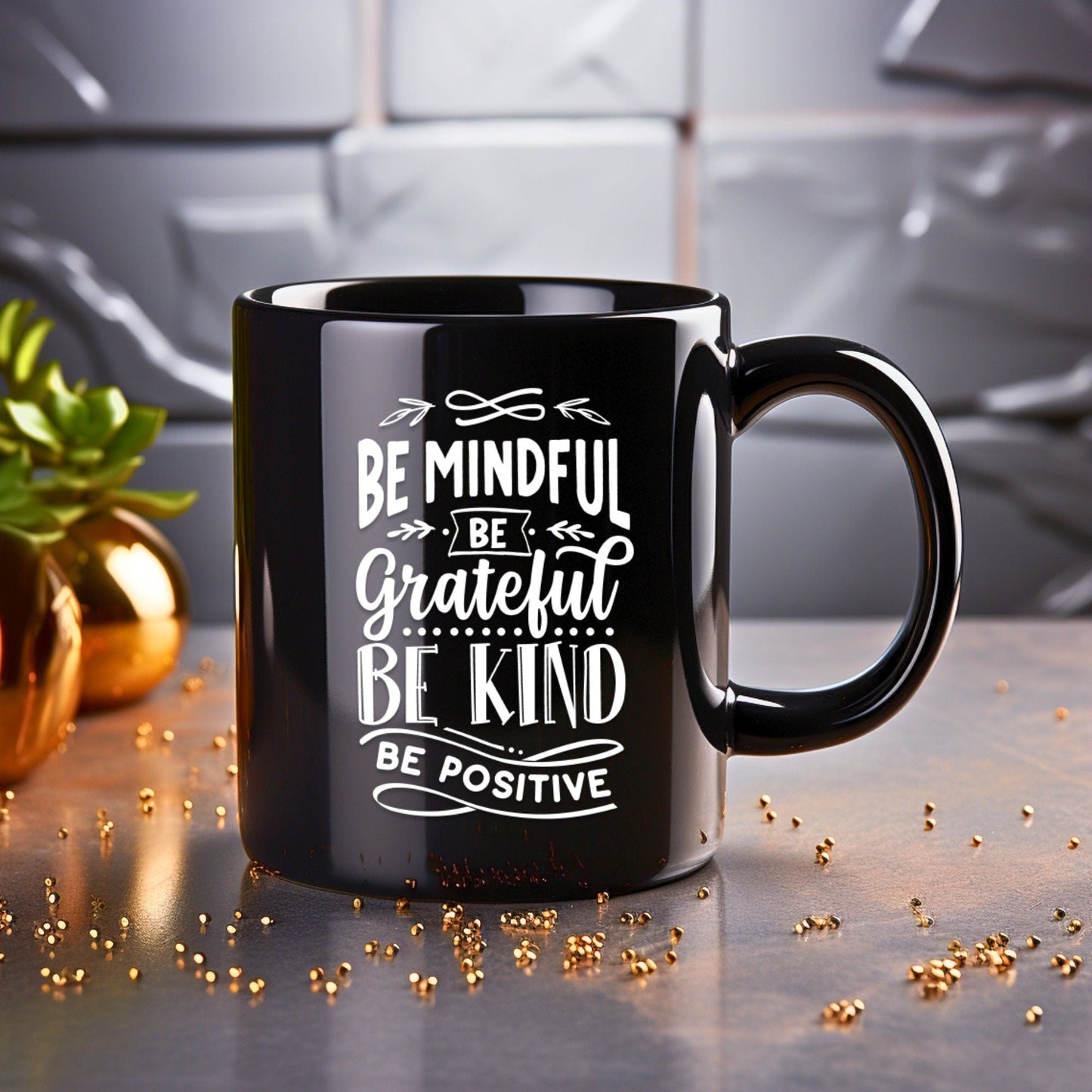 Be mindful, be grateful - Bible Verse Faith Mug - Christian Religious Gift for Him - Dad Mug with Affirmations - Supportive Baptism Gift - Raiden Gate Design