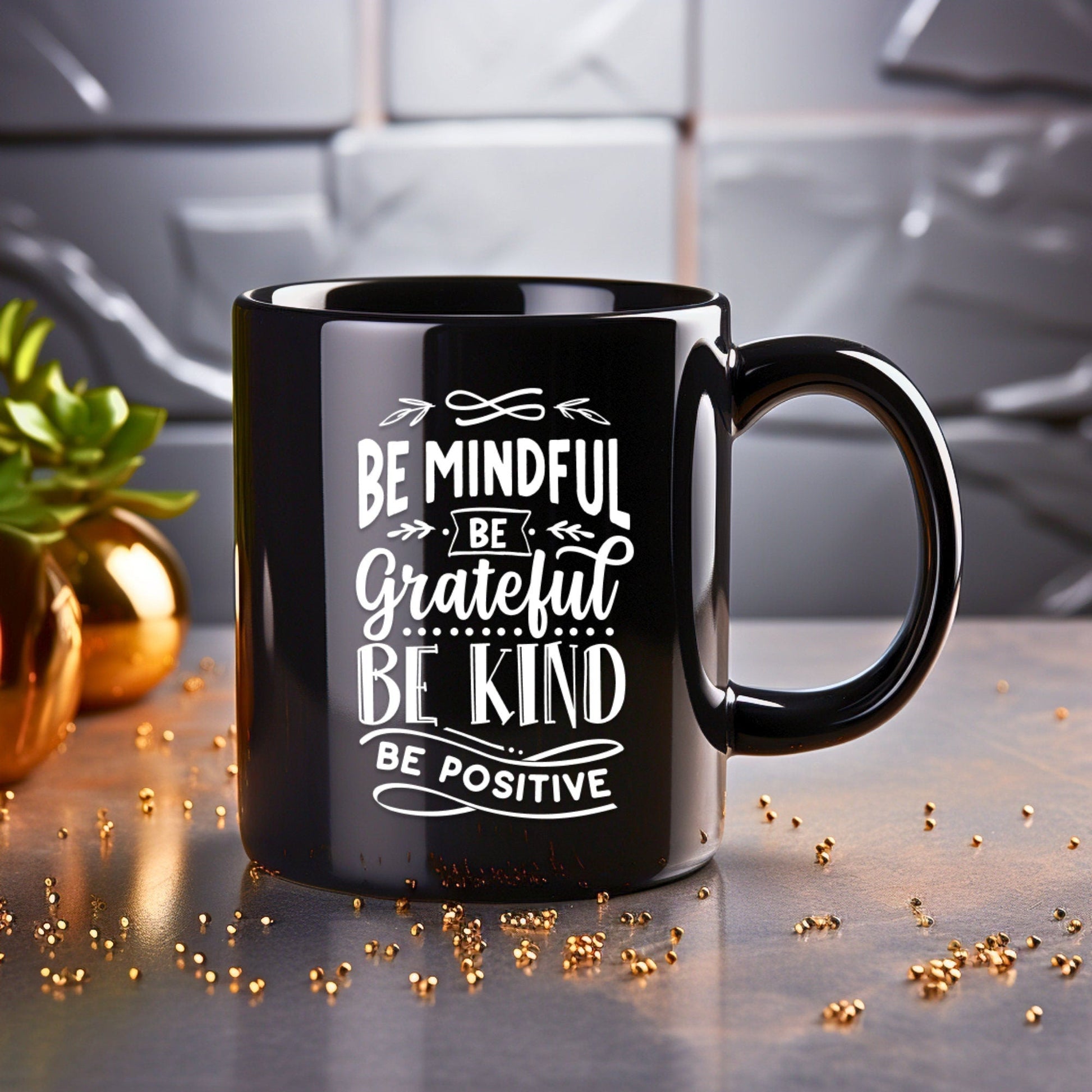 Be mindful, be grateful - Bible Verse Faith Mug - Christian Religious Gift for Him - Dad Mug with Affirmations - Supportive Baptism Gift - Raiden Gate Design