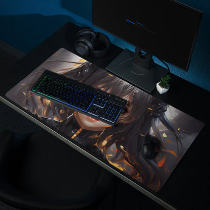 Black Hair Anime Girl with Golden Sparkles Gaming Mousepad | Desk Mat | Large Mouse Pad - Raiden Gate Design