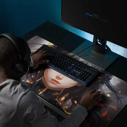 Black Hair Anime Girl with Golden Sparkles Gaming Mousepad | Desk Mat | Large Mouse Pad - Raiden Gate Design
