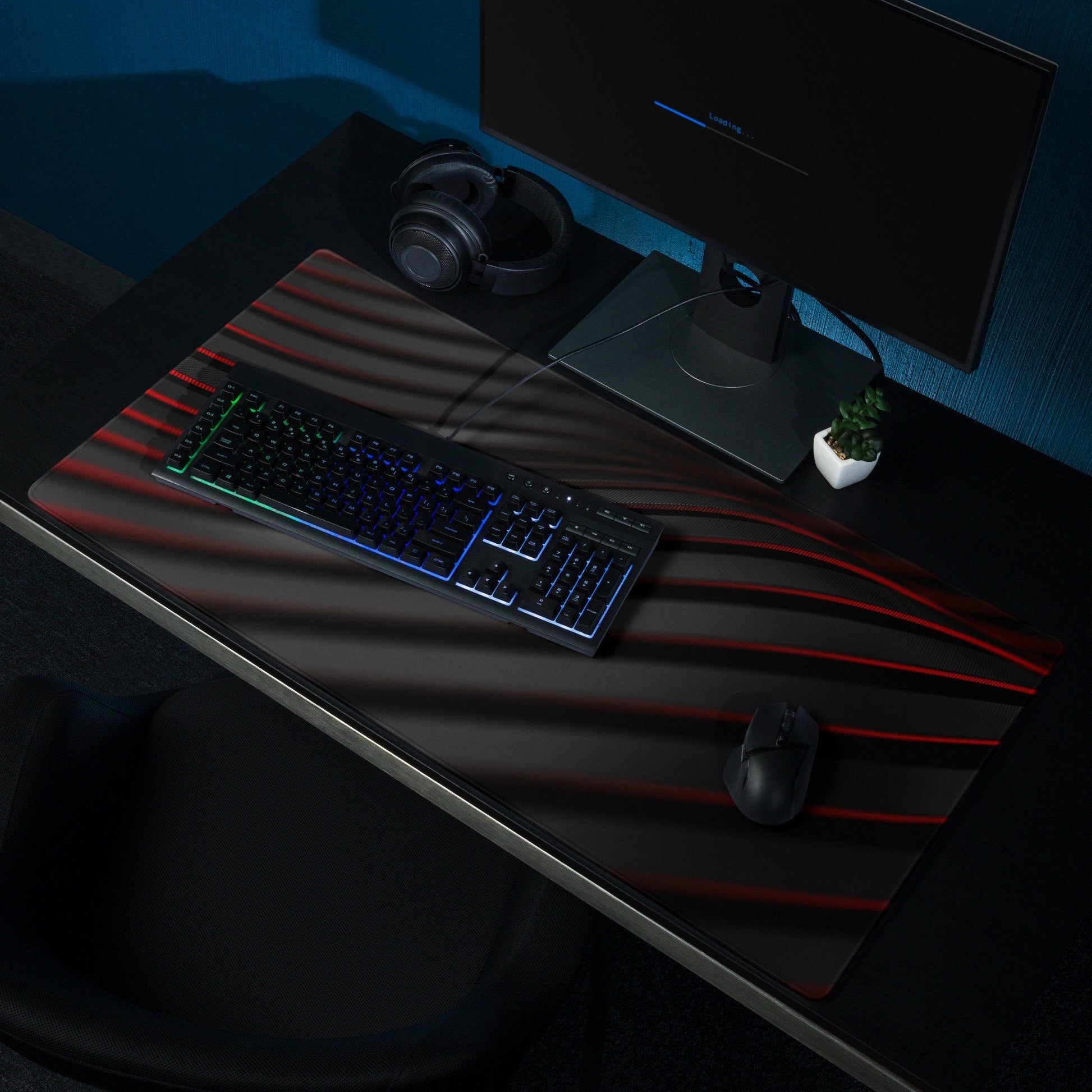 Black Red Waves Gaming Mousepad | Desk Mat | Gamer Gift | Desk Accessories | Large Mouse Pad - Raiden Gate Design