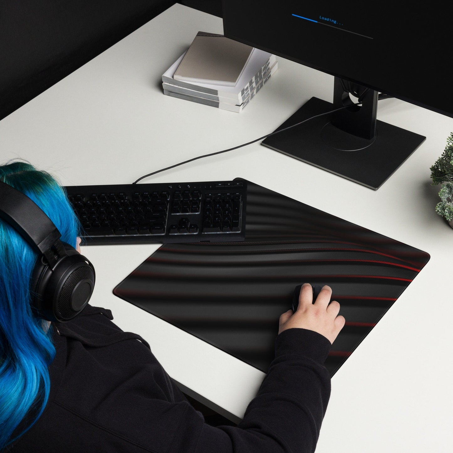 Black Red Waves Gaming Mousepad | Desk Mat | Gamer Gift | Desk Accessories | Large Mouse Pad - Raiden Gate Design