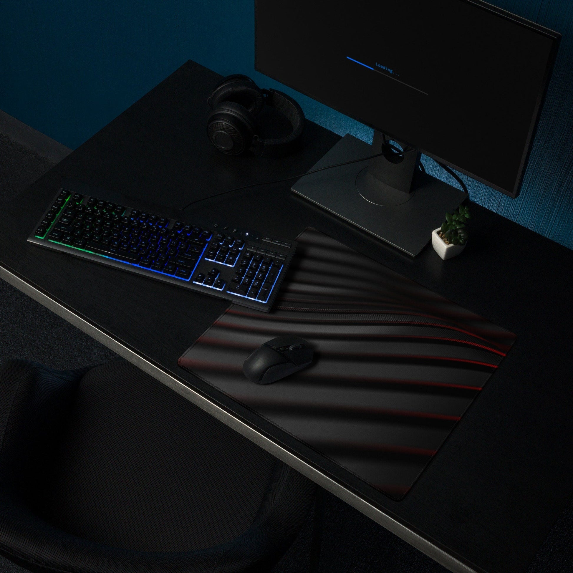 Black Red Waves Gaming Mousepad | Desk Mat | Gamer Gift | Desk Accessories | Large Mouse Pad - Raiden Gate Design