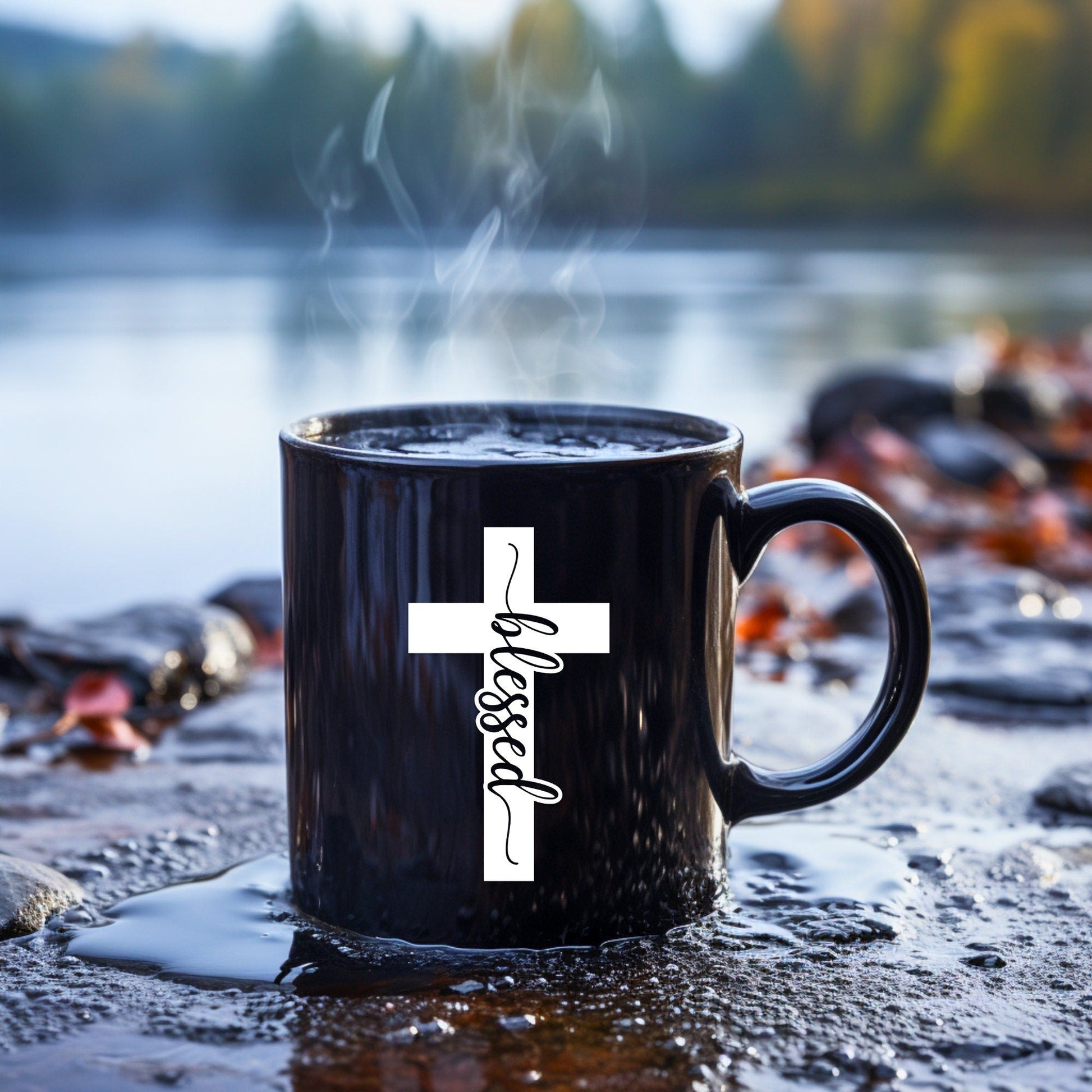 Blessed Cross (solid) - Bible Verse Faith Mug - Christian Religious Gift for Him - Dad Mug with Affirmations - Supportive Baptism Gift - Raiden Gate Design