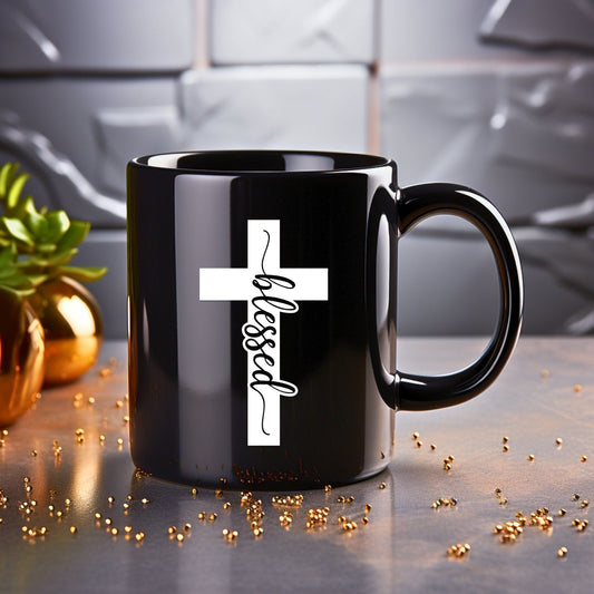 Blessed Cross (solid) - Bible Verse Faith Mug - Christian Religious Gift for Him - Dad Mug with Affirmations - Supportive Baptism Gift - Raiden Gate Design