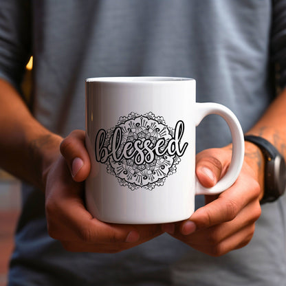 Blessed Mandala - Bible Verse Faith Coffee Mug - Christian Religious Gift for Him - Dad Mug with Affirmations - Supportive Baptism Gift - Raiden Gate Design