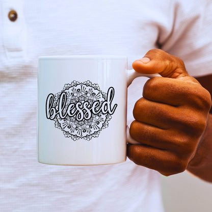 Blessed Mandala - Bible Verse Faith Coffee Mug - Christian Religious Gift for Him - Dad Mug with Affirmations - Supportive Baptism Gift - Raiden Gate Design