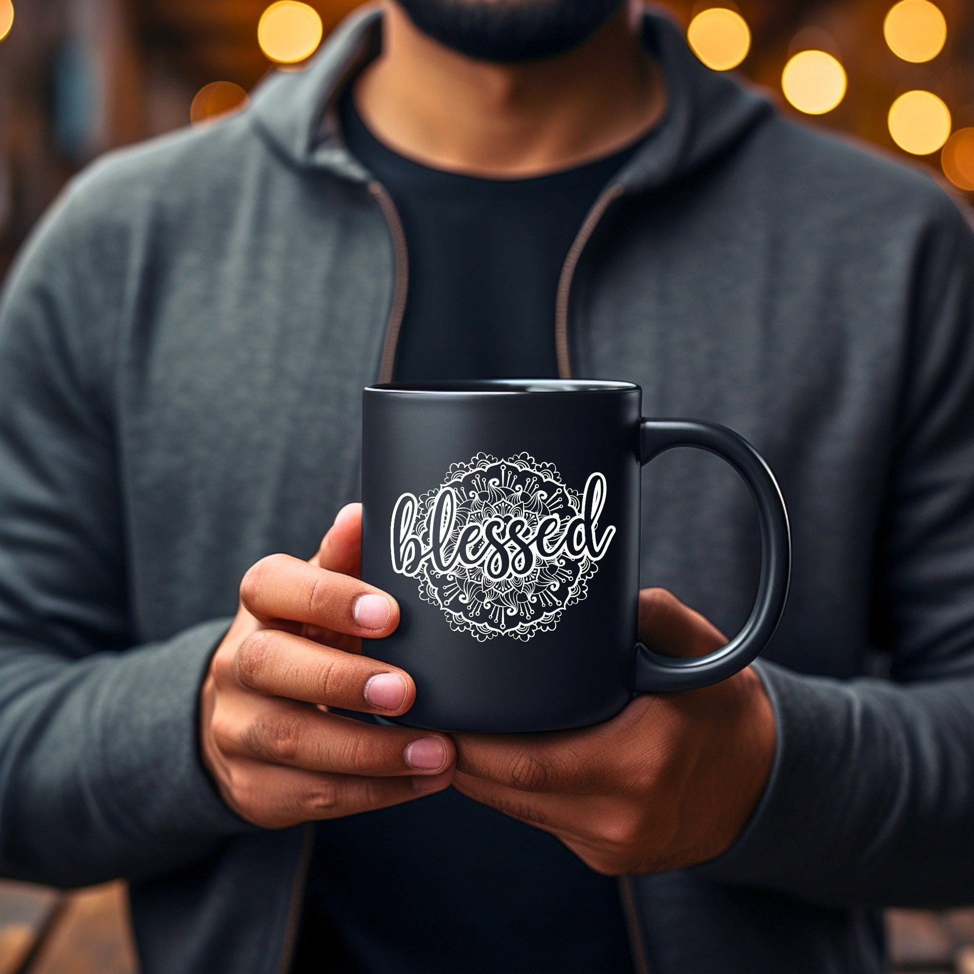 Blessed Mandala - Bible Verse Faith Coffee Mug - Christian Religious Gift for Him - Dad Mug with Affirmations - Supportive Baptism Gift - Raiden Gate Design