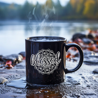 Blessed Mandala - Bible Verse Faith Coffee Mug - Christian Religious Gift for Him - Dad Mug with Affirmations - Supportive Baptism Gift - Raiden Gate Design