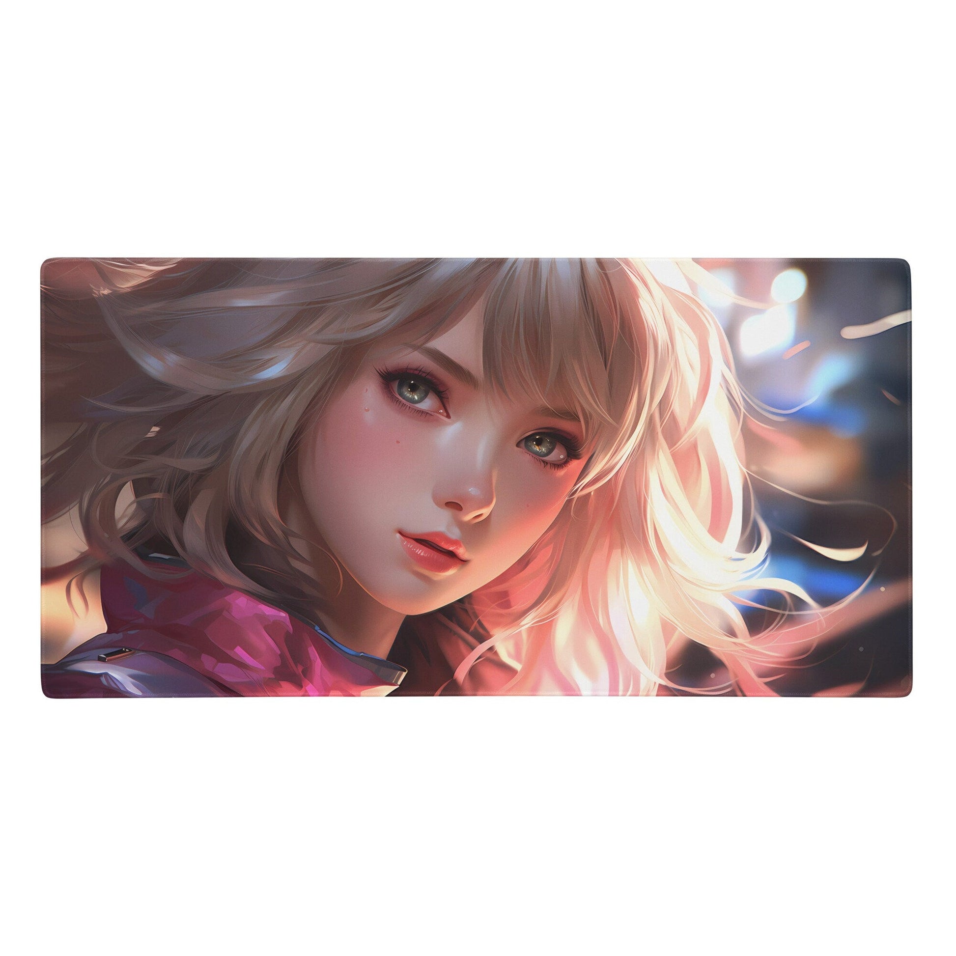 Blond Hair Anime Girl in Wind Gaming Mousepad | Desk Mat | Large Mouse Pad - Raiden Gate Design