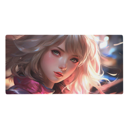 Blond Hair Anime Girl in Wind Gaming Mousepad | Desk Mat | Large Mouse Pad - Raiden Gate Design