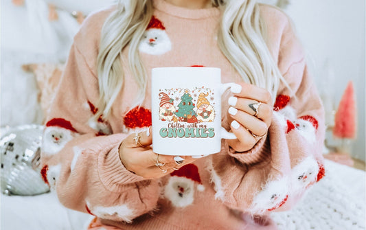Chilling with Gnomies | Vintage Christmas Coffee Mug | Funny Gnome Christmas Mug | Cute Christmas Season Mug for Kids - Raiden Gate Design