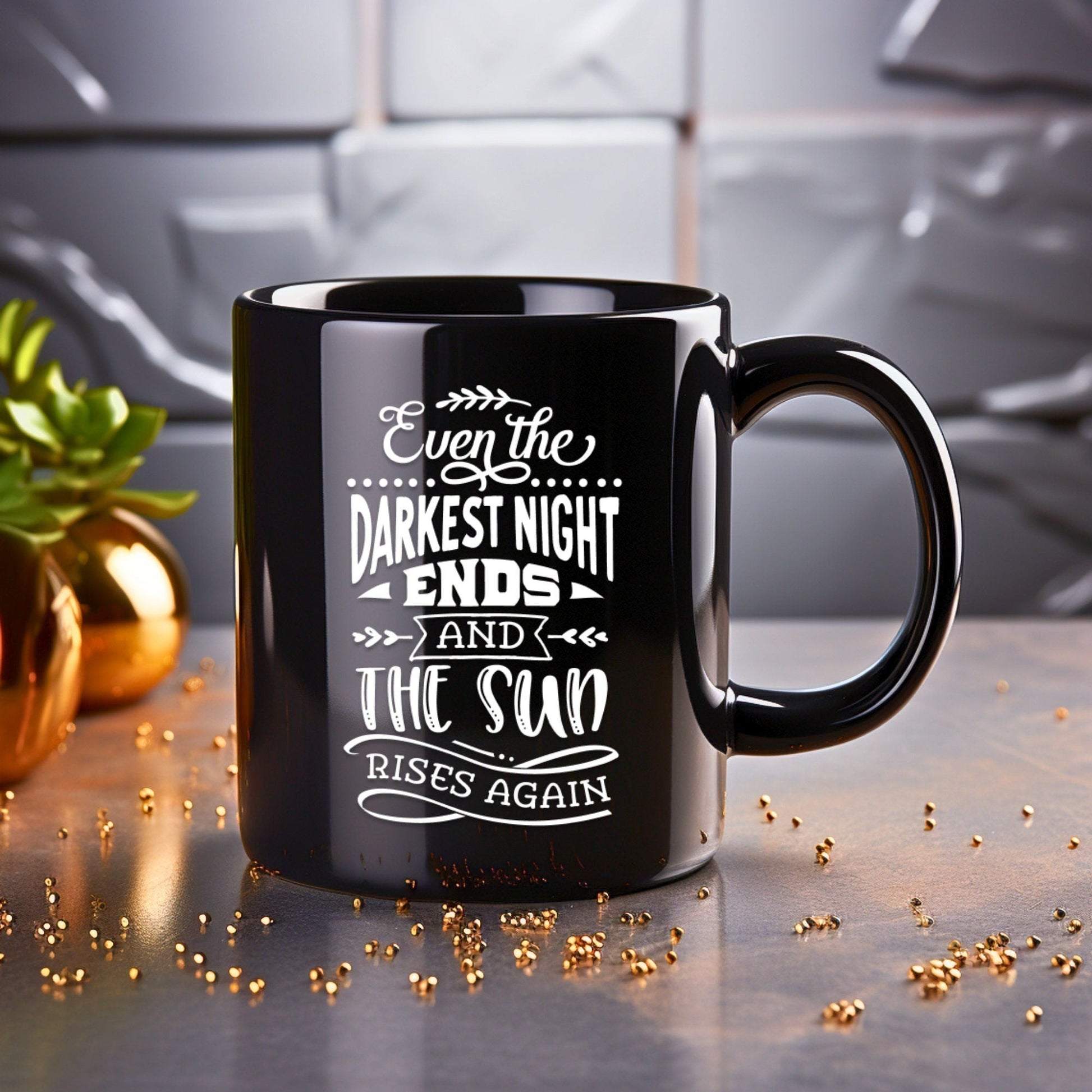 Even the darkest night ends - Bible Verse Faith Coffee Mug - Christian Religious - Dad Mug with Affirmations - Supportive Baptism Gift - Raiden Gate Design