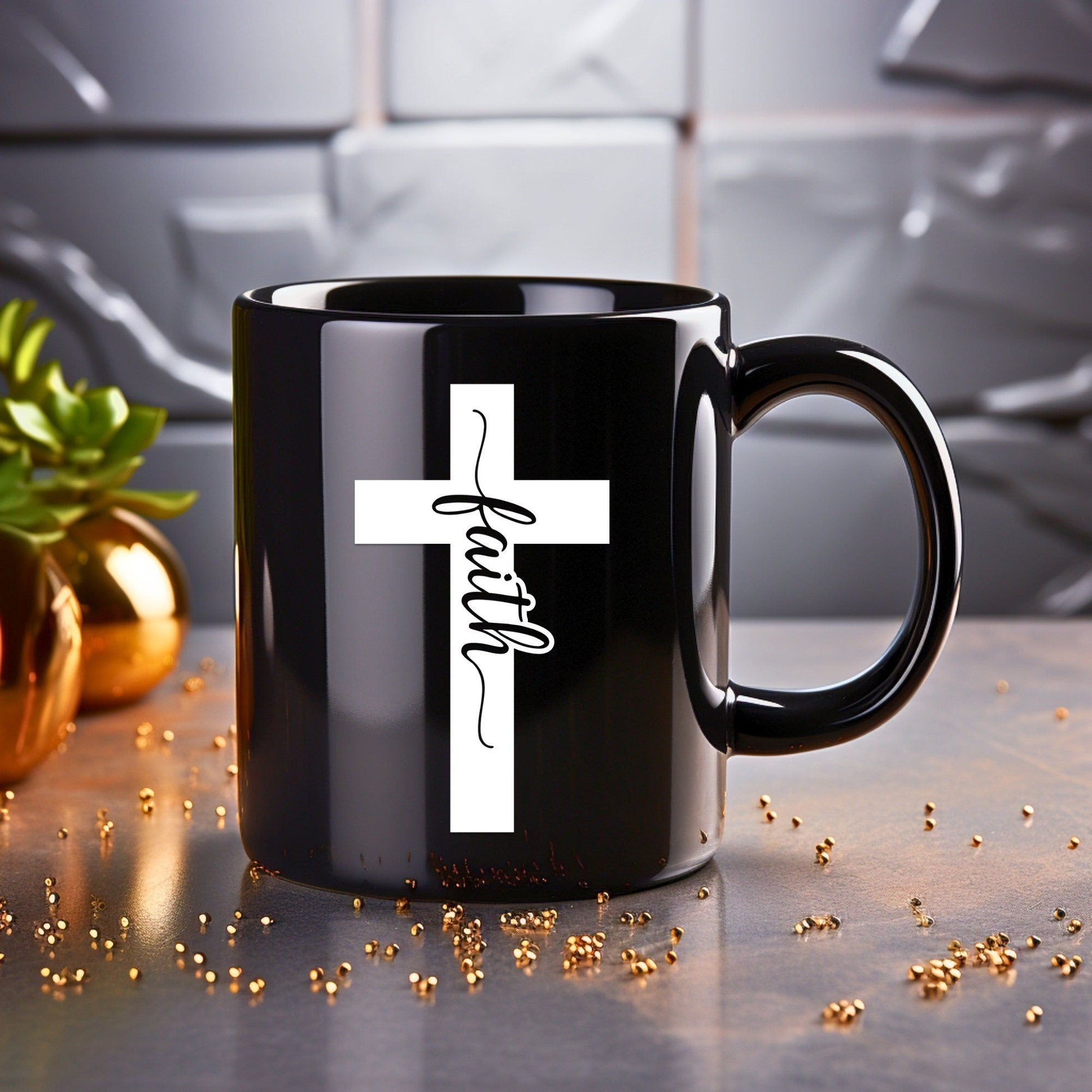 Faith Cross (sollid) - Bible Verse Faith Coffee Mug - Christian Religious Gift for Him - Dad Mug with Affirmations - Supportive Baptism Gift - Raiden Gate Design