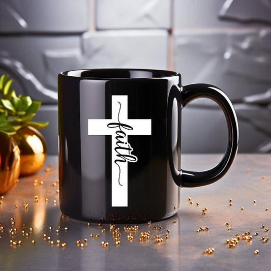 Faith Cross (sollid) - Bible Verse Faith Coffee Mug - Christian Religious Gift for Him - Dad Mug with Affirmations - Supportive Baptism Gift - Raiden Gate Design