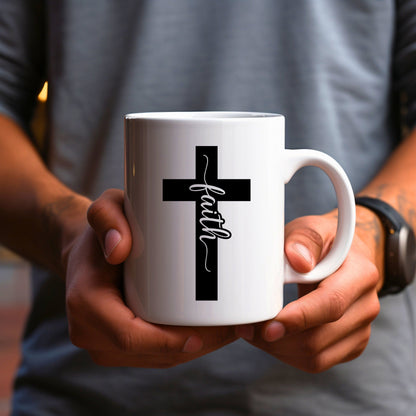 Faith Cross (sollid) - Bible Verse Faith Coffee Mug - Christian Religious Gift for Him - Dad Mug with Affirmations - Supportive Baptism Gift - Raiden Gate Design