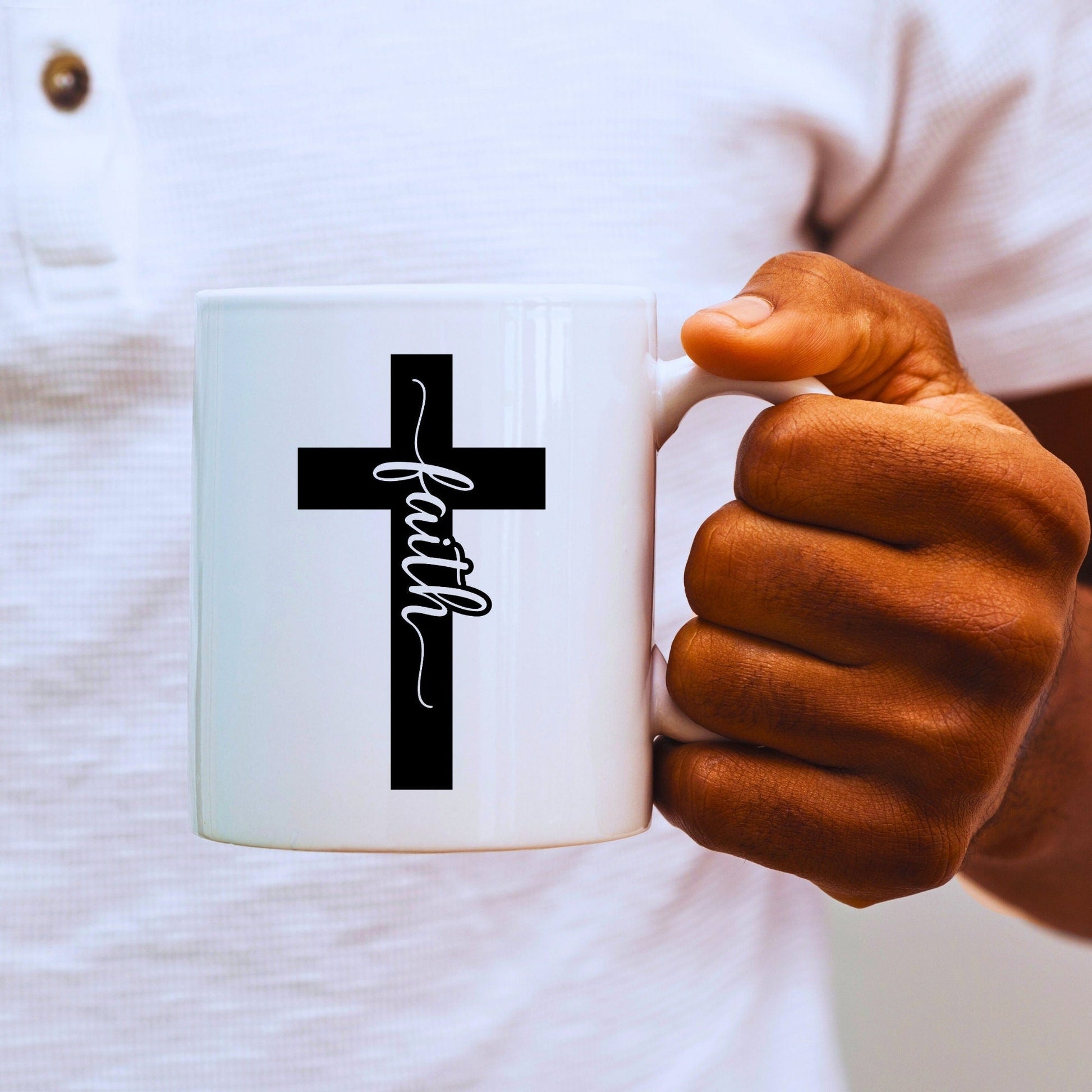Faith Cross (sollid) - Bible Verse Faith Coffee Mug - Christian Religious Gift for Him - Dad Mug with Affirmations - Supportive Baptism Gift - Raiden Gate Design