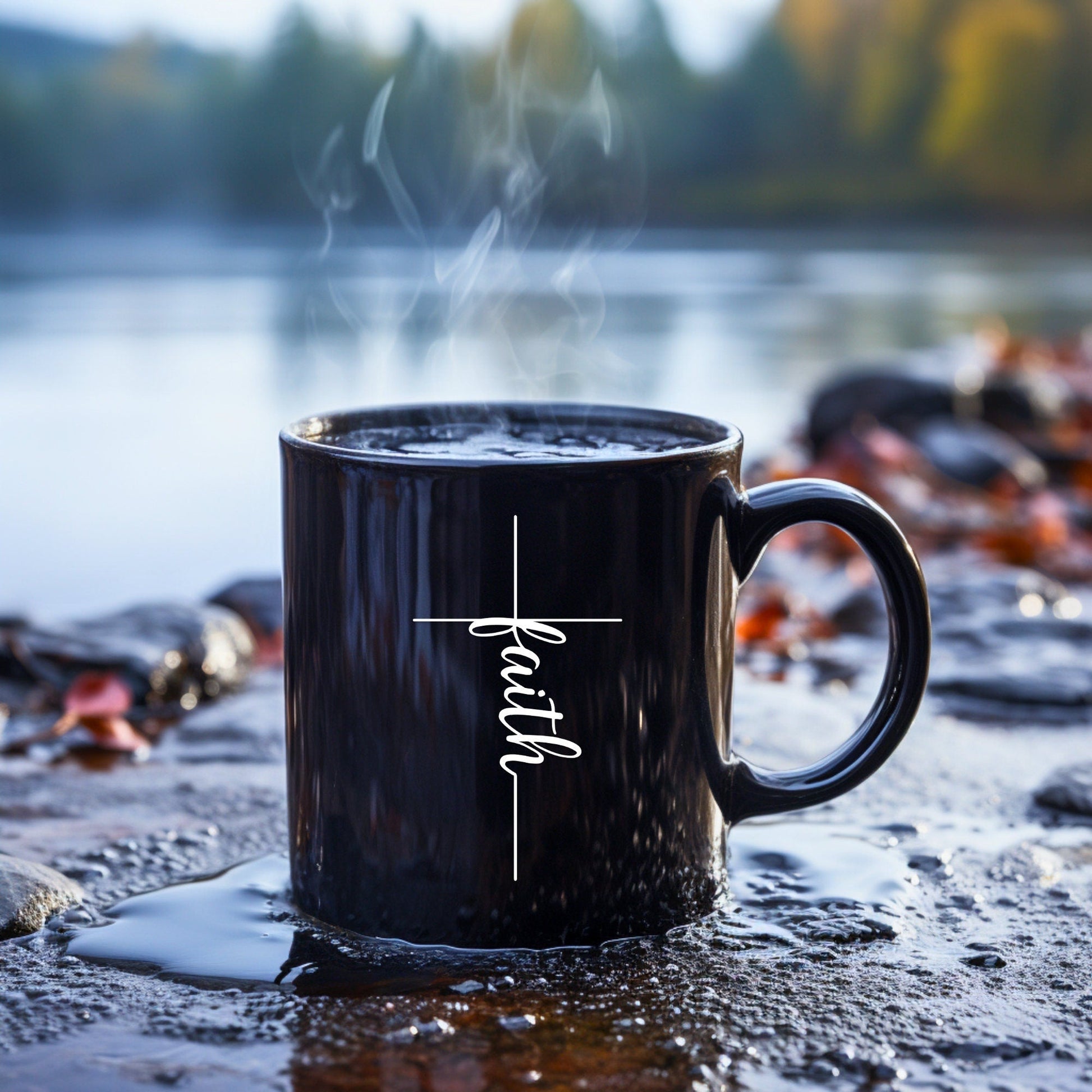 Faith Cross (thin) - Bible Verse Faith Coffee Mug - Christian Religious Gift for Him - Dad Mug with Affirmations - Supportive Baptism Gift - Raiden Gate Design