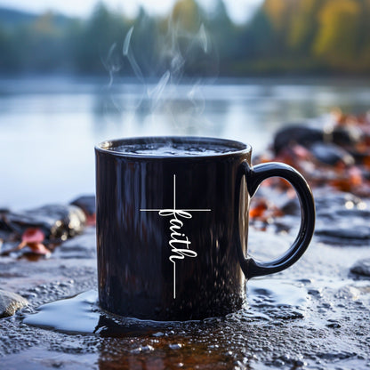 Faith Cross (thin) - Bible Verse Faith Coffee Mug - Christian Religious Gift for Him - Dad Mug with Affirmations - Supportive Baptism Gift - Raiden Gate Design