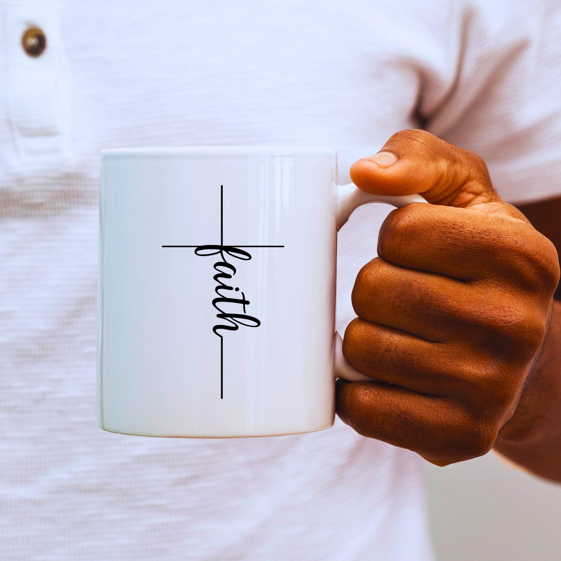 Faith Cross (thin) - Bible Verse Faith Coffee Mug - Christian Religious Gift for Him - Dad Mug with Affirmations - Supportive Baptism Gift - Raiden Gate Design