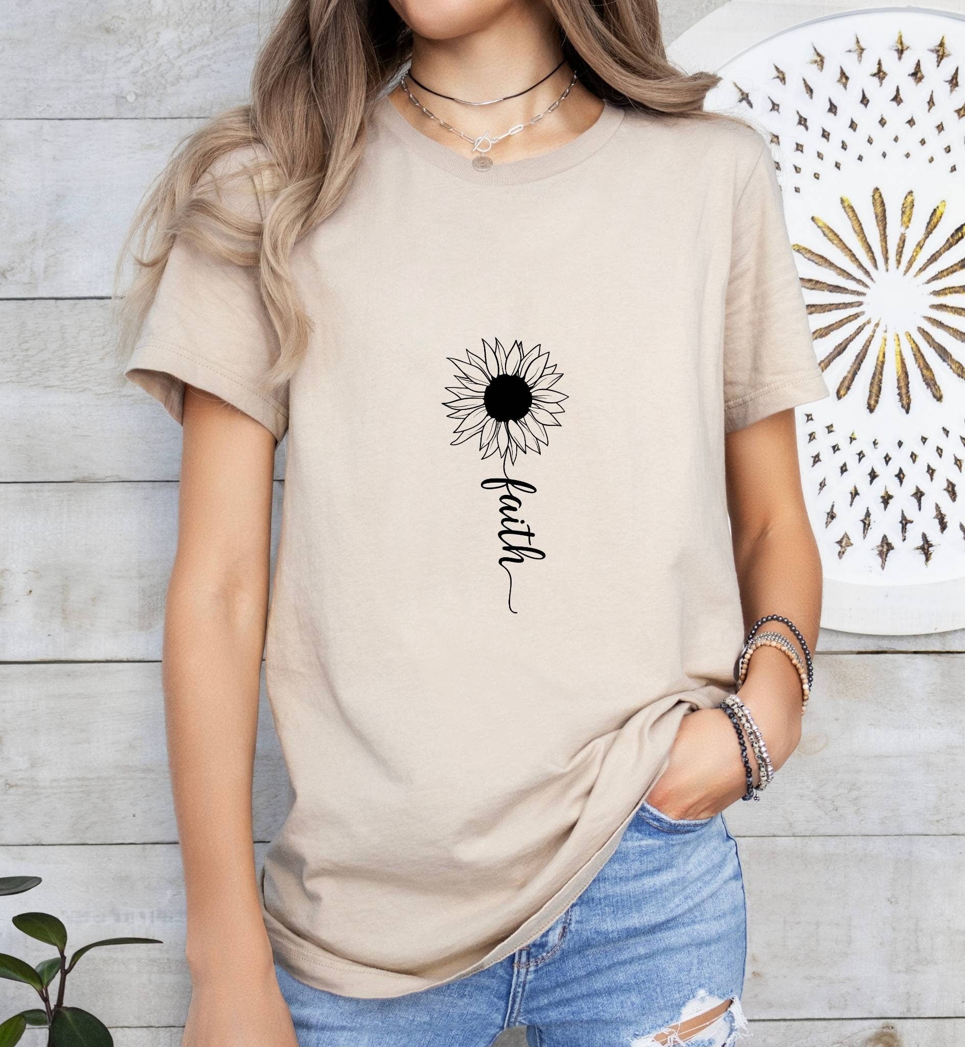 Faith Daisy Catholic Boho Church Shirt with Inspirational Bible Verse - Jesus Faith Religious - Raiden Gate Design