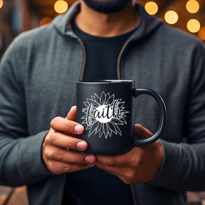 Faith Daisy Head - Bible Verse Faith Coffee Mug - Christian Religious Gift for Him - Dad Mug with Affirmations - Supportive Baptism Gift - Raiden Gate Design