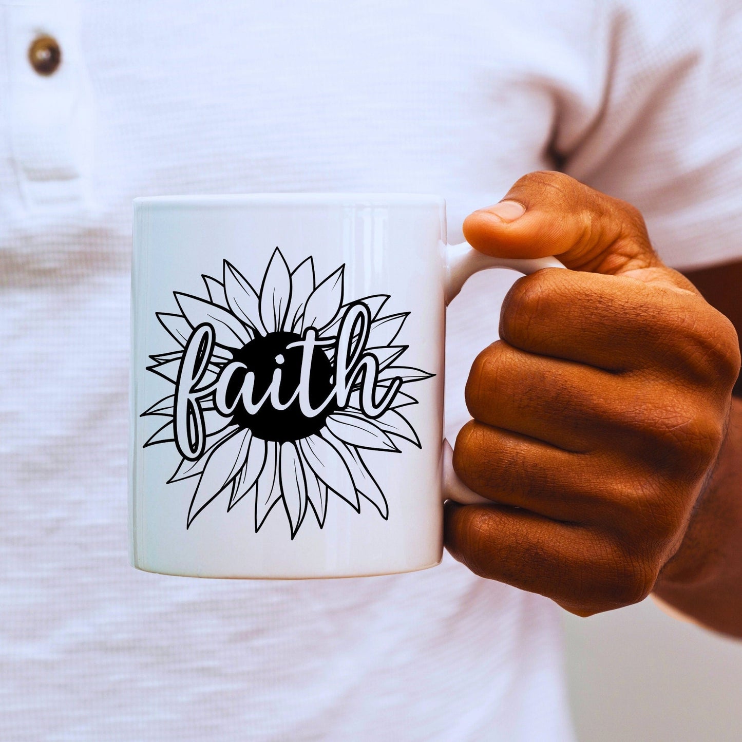 Faith Daisy Head - Bible Verse Faith Coffee Mug - Christian Religious Gift for Him - Dad Mug with Affirmations - Supportive Baptism Gift - Raiden Gate Design
