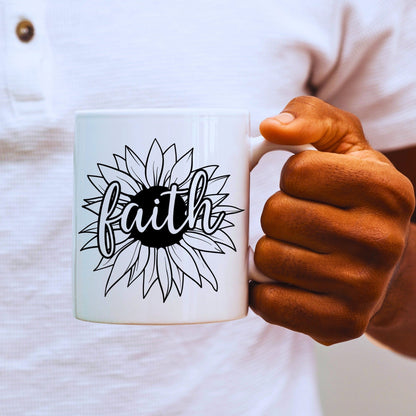 Faith Daisy Head - Bible Verse Faith Coffee Mug - Christian Religious Gift for Him - Dad Mug with Affirmations - Supportive Baptism Gift - Raiden Gate Design