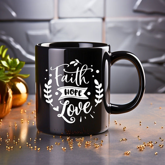 Faith, Hope, Love - Bible Verse Faith Coffee Mug - Christian Religious Gift for Him - Dad Mug with Affirmations - Supportive Baptism Gift - Raiden Gate Design