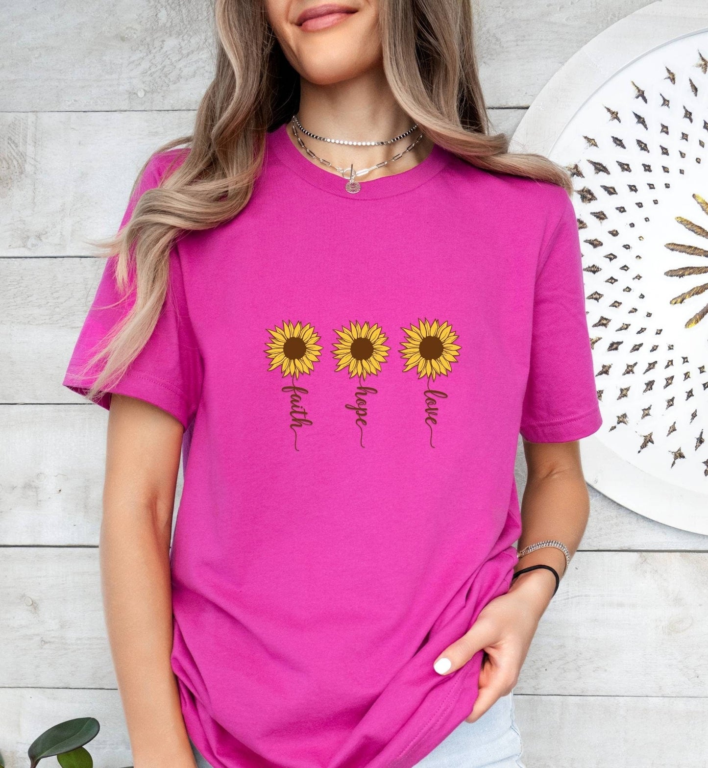 Faith Hope Love Sunflower Catholic Boho Church Shirt with Inspirational Bible Verse - Jesus Faith Religious - Raiden Gate Design