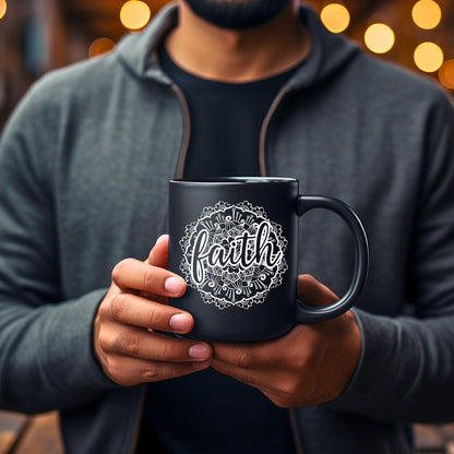 Faith Mandala - Bible Verse Faith Coffee Mug - Christian Religious Gift for Him - Dad Mug with Affirmations - Supportive Baptism Gift - Raiden Gate Design