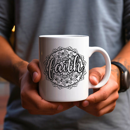 Faith Mandala - Bible Verse Faith Coffee Mug - Christian Religious Gift for Him - Dad Mug with Affirmations - Supportive Baptism Gift - Raiden Gate Design