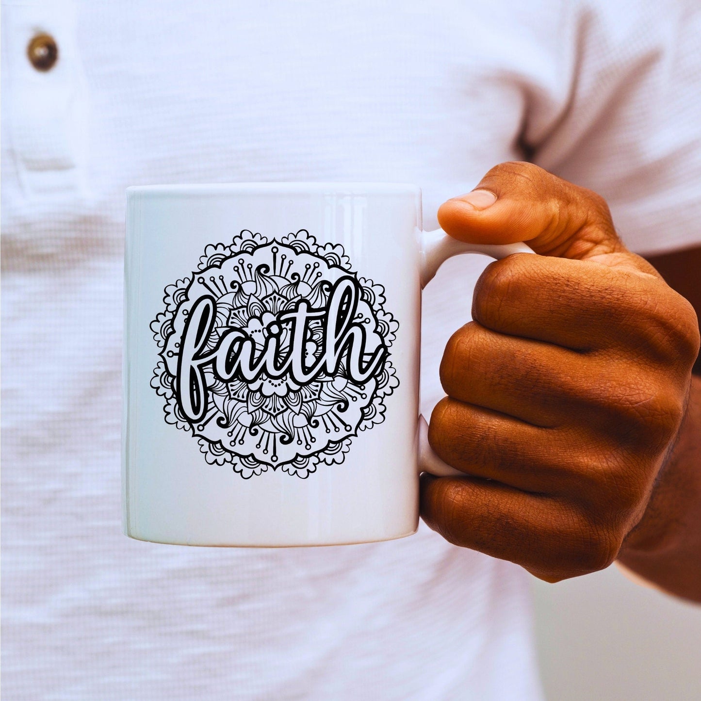 Faith Mandala - Bible Verse Faith Coffee Mug - Christian Religious Gift for Him - Dad Mug with Affirmations - Supportive Baptism Gift - Raiden Gate Design