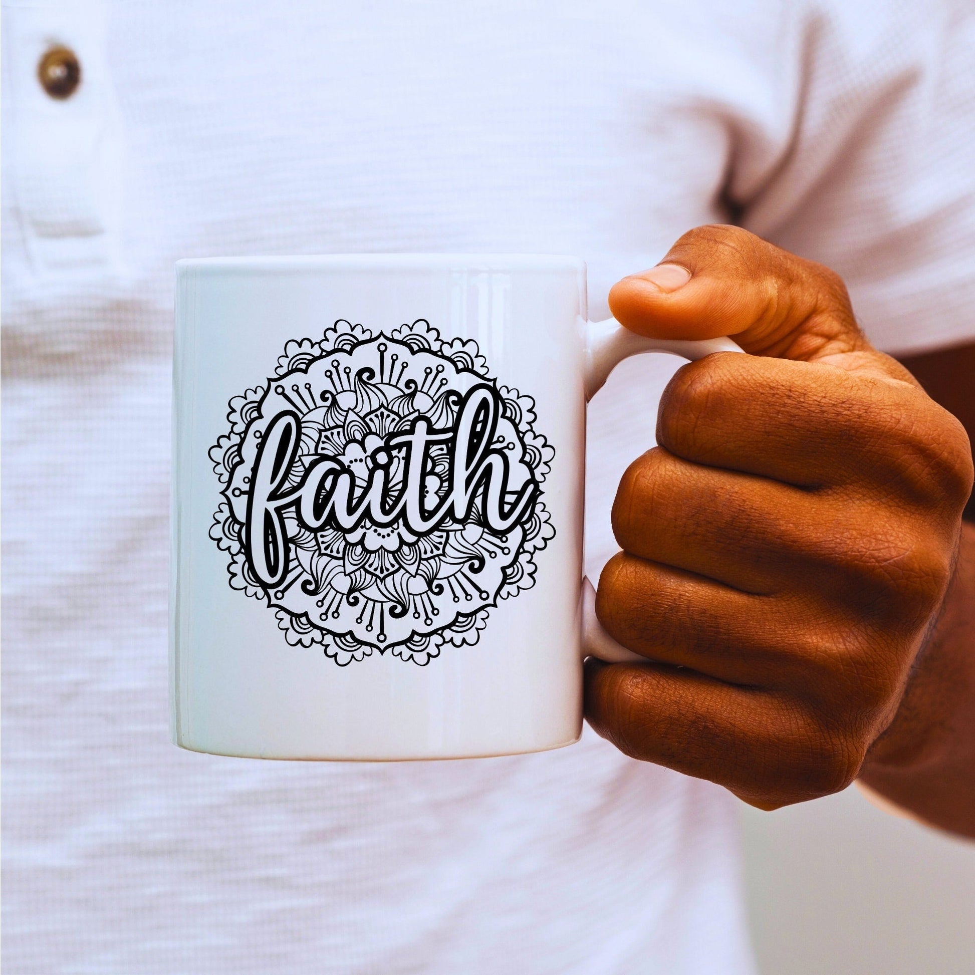 Faith Mandala - Bible Verse Faith Coffee Mug - Christian Religious Gift for Him - Dad Mug with Affirmations - Supportive Baptism Gift - Raiden Gate Design