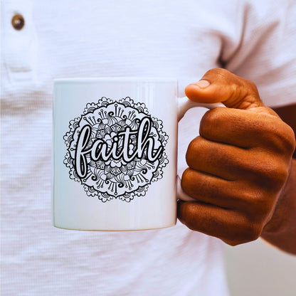 Faith Mandala - Bible Verse Faith Coffee Mug - Christian Religious Gift for Him - Dad Mug with Affirmations - Supportive Baptism Gift - Raiden Gate Design