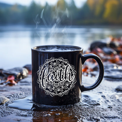 Faith Mandala - Bible Verse Faith Coffee Mug - Christian Religious Gift for Him - Dad Mug with Affirmations - Supportive Baptism Gift - Raiden Gate Design