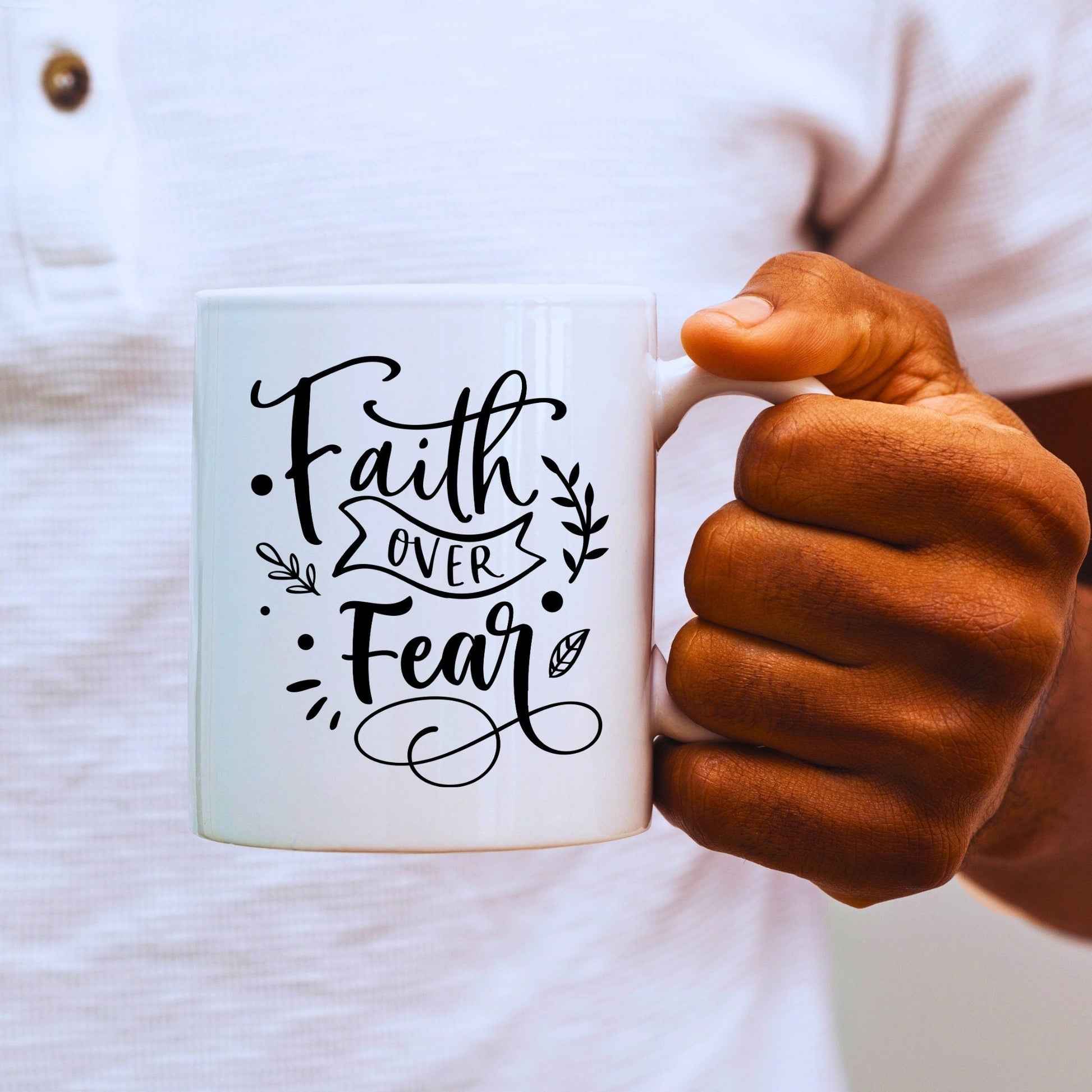 Faith Over Fear - Bible Verse Faith Coffee Mug - Christian Religious Gift for Him - Dad Mug with Affirmations - Supportive Baptism Gift - Raiden Gate Design