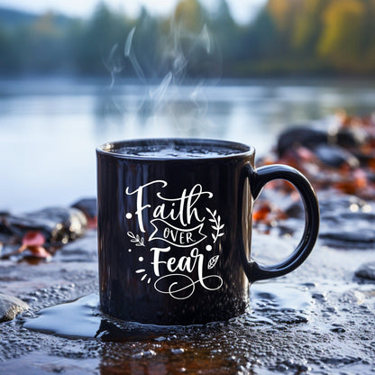 Faith Over Fear - Bible Verse Faith Coffee Mug - Christian Religious Gift for Him - Dad Mug with Affirmations - Supportive Baptism Gift - Raiden Gate Design
