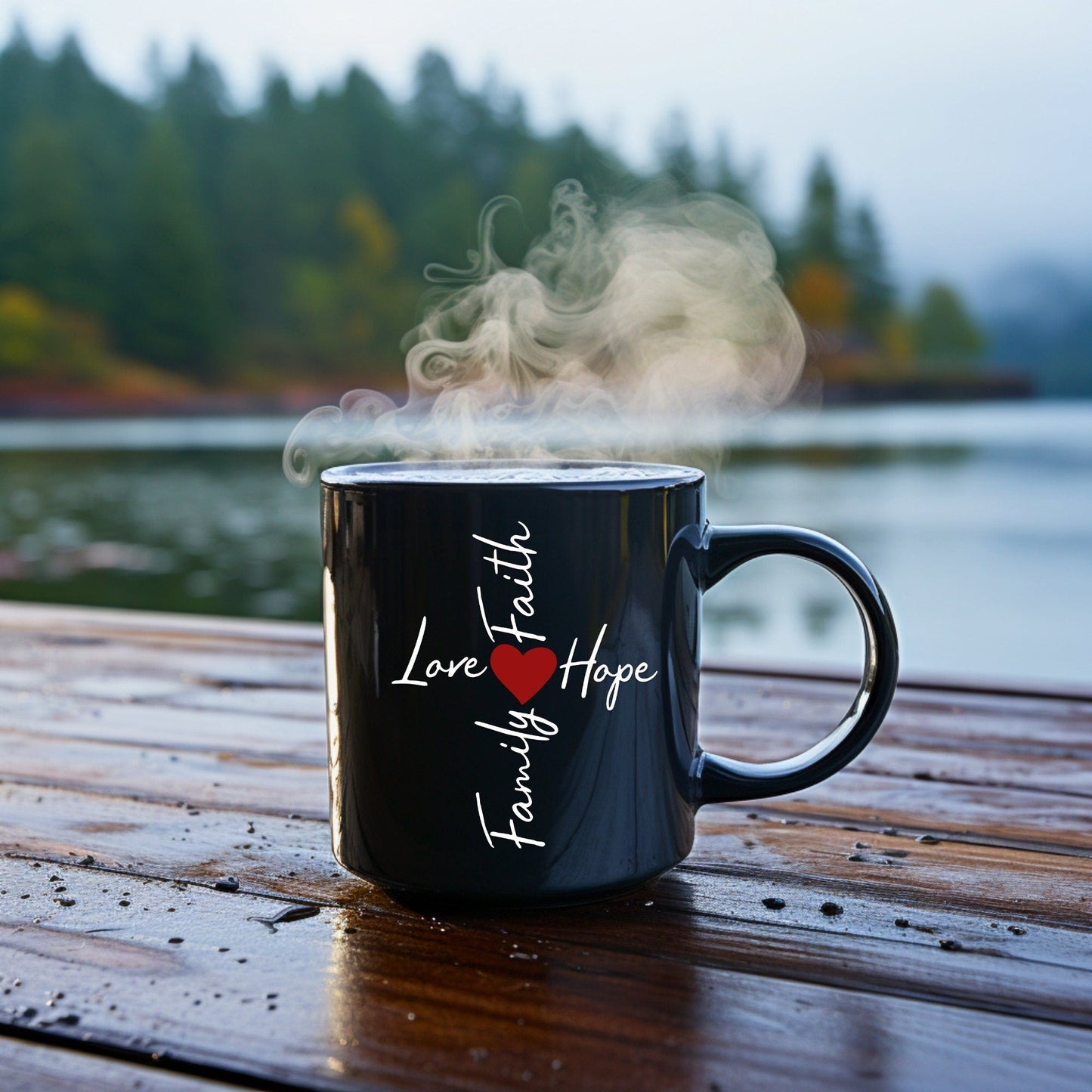 Family, Love, Faith, Hope Word Cross - Bible Verse Faith Mug - Supportive Baptism Gift - Raiden Gate Design