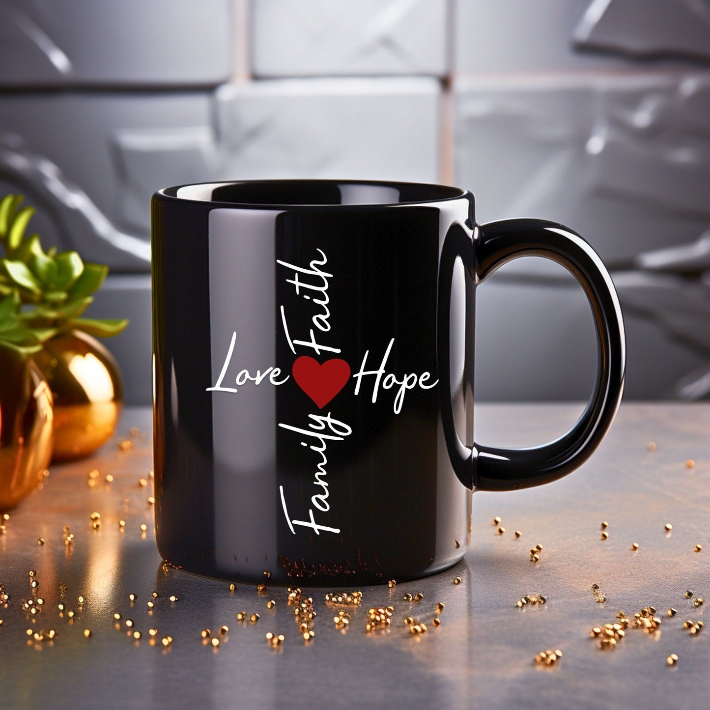 Family, Love, Faith, Hope Word Cross - Bible Verse Faith Mug - Supportive Baptism Gift - Raiden Gate Design