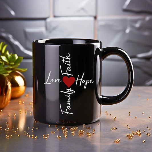 Family, Love, Faith, Hope Word Cross - Bible Verse Faith Mug - Supportive Baptism Gift - Raiden Gate Design
