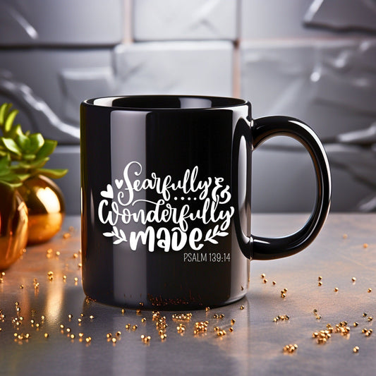 Fearfully and Wonderfully Made - Bible Verse Faith Coffee Mug - Christian Religious - Dad Mug with Affirmations - Supportive Baptism Gift - Raiden Gate Design