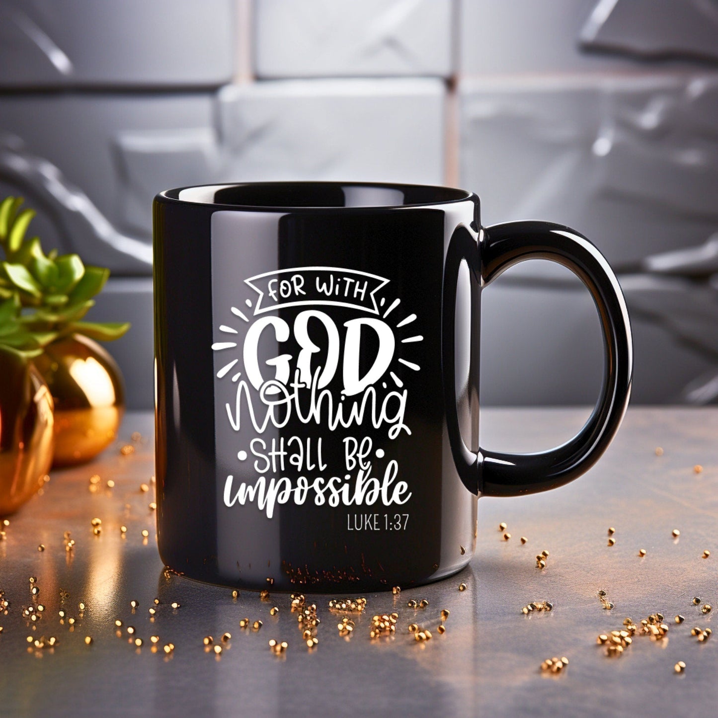 For with God Nothing Shall Be Impossible - Bible Verse Faith Mug - Christian Religious - Dad Mug with Affirmations - Supportive Baptism Gift - Raiden Gate Design
