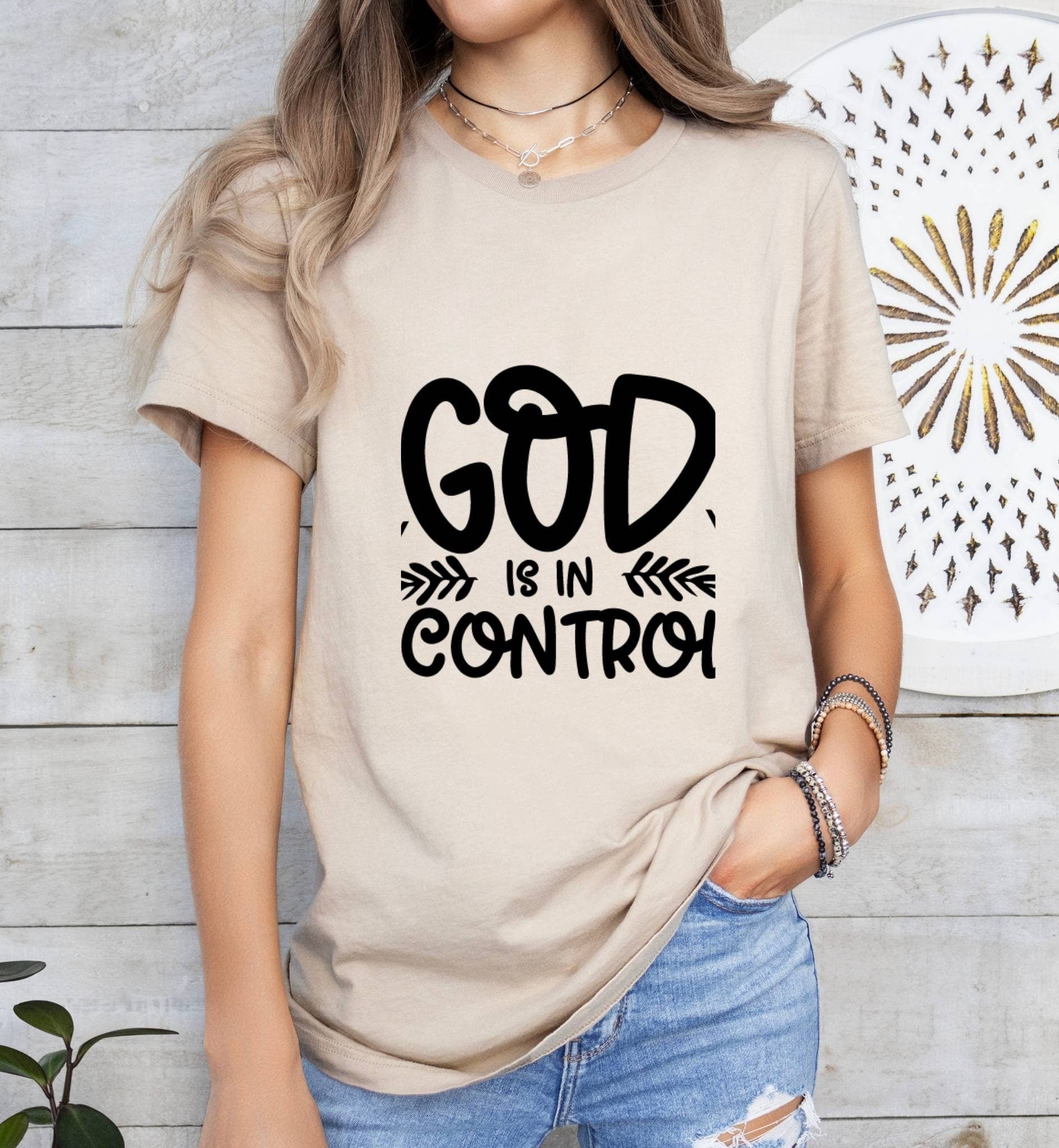 God is in Control Catholic Boho Church Shirt with Inspirational Bible Verse - Jesus Faith Religious - Raiden Gate Design