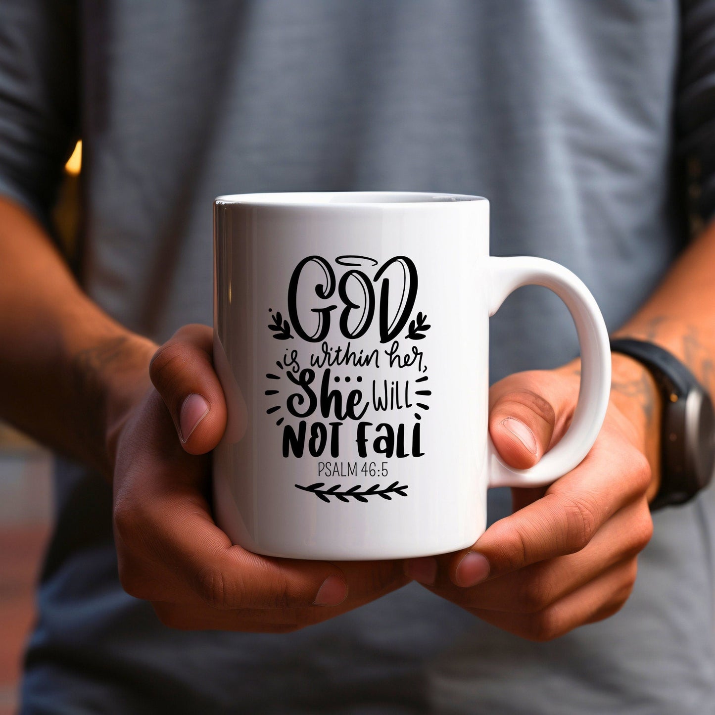 God is Within Her, She Will Not Fall - Bible Verse Faith Mug - Christian Religious - Mom Mug with Affirmations - Supportive Baptism Gift - Raiden Gate Design